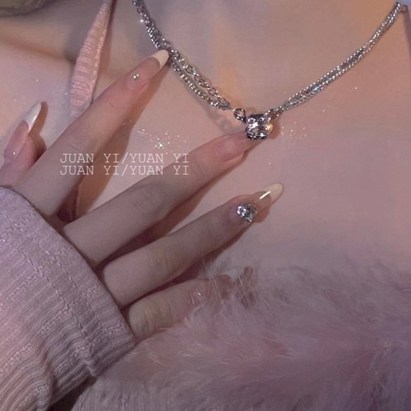 Double stacked square pink zircon necklace - Picture 9 of 13